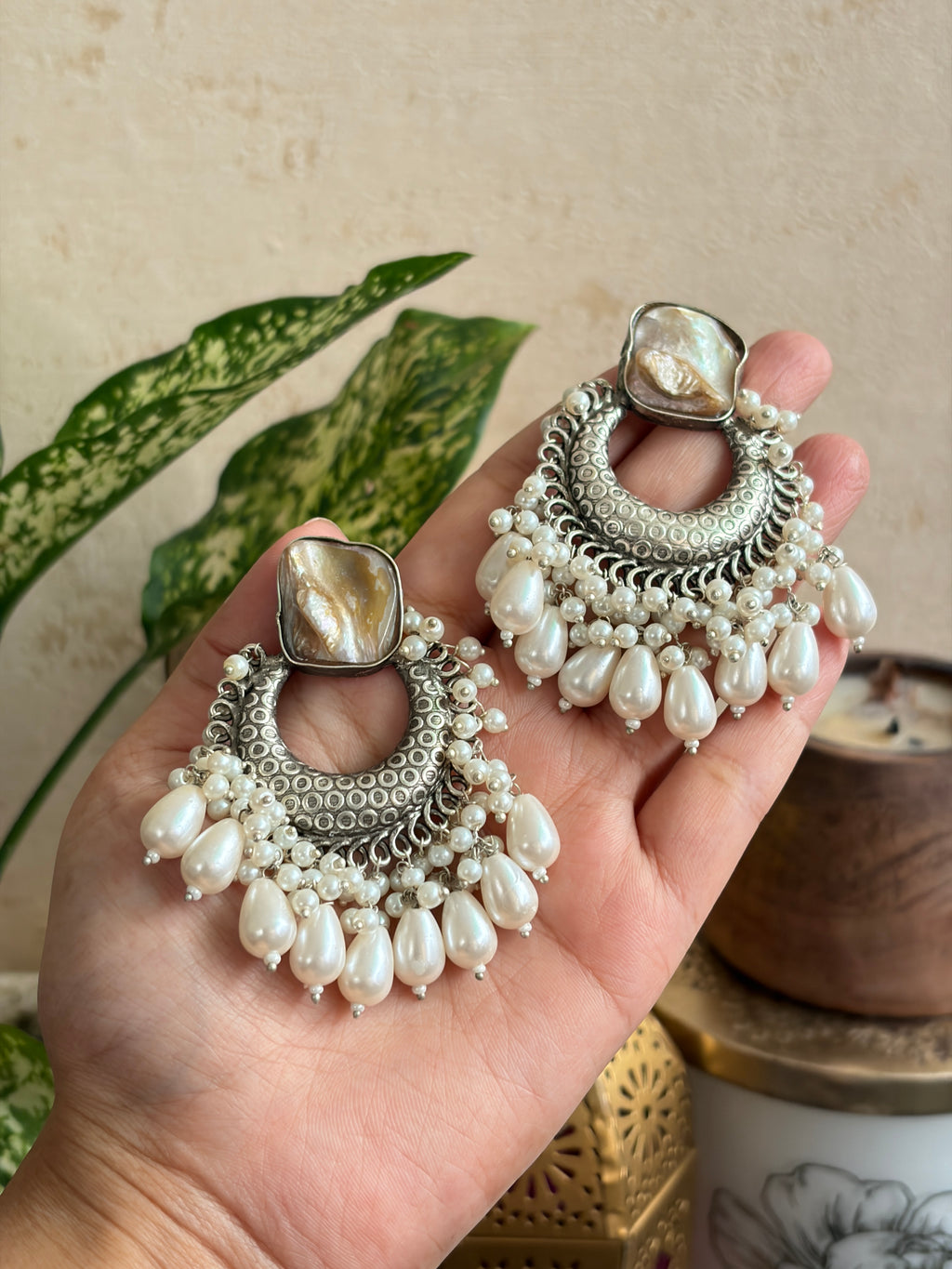 DIYA German-Silver Pearl Earrings