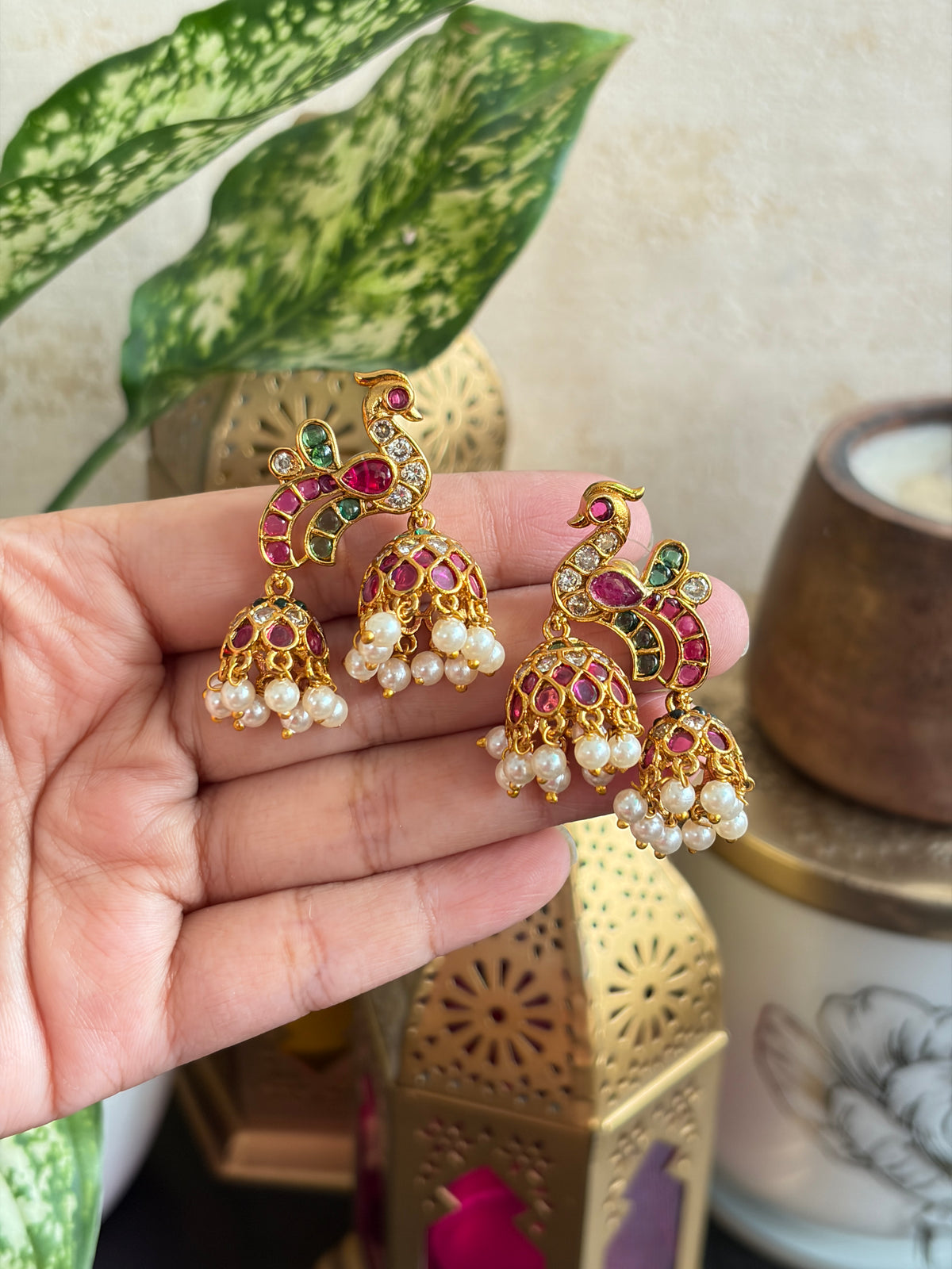 MIHIKA Kemp Stone Double Jhumka