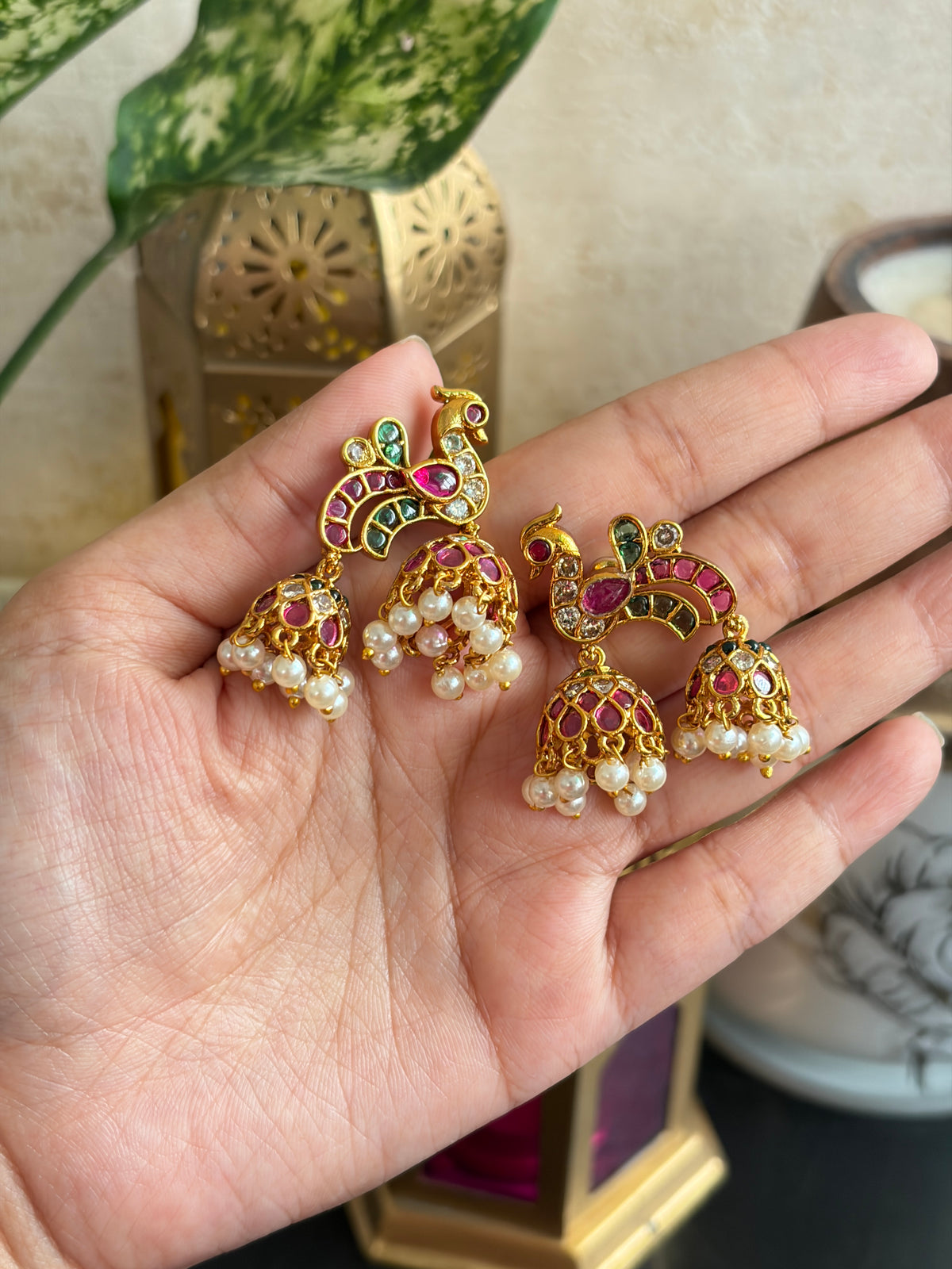 MIHIKA Kemp Stone Double Jhumka