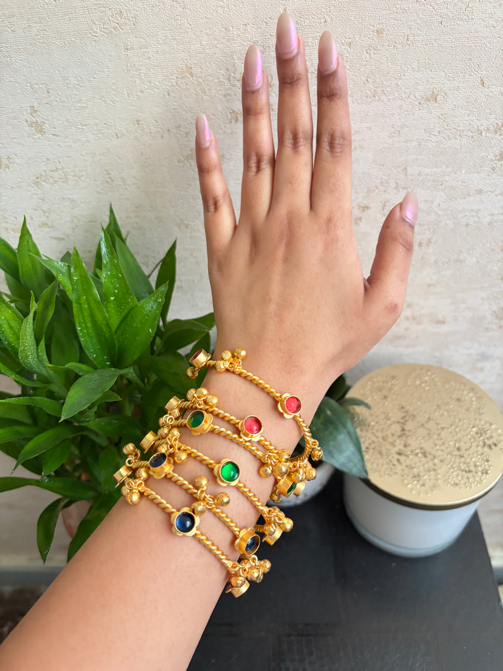 Brass Stone Ghungroo Bangles