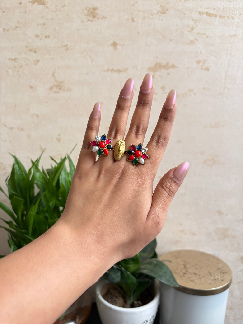 Phool Brass Double Finger Ring