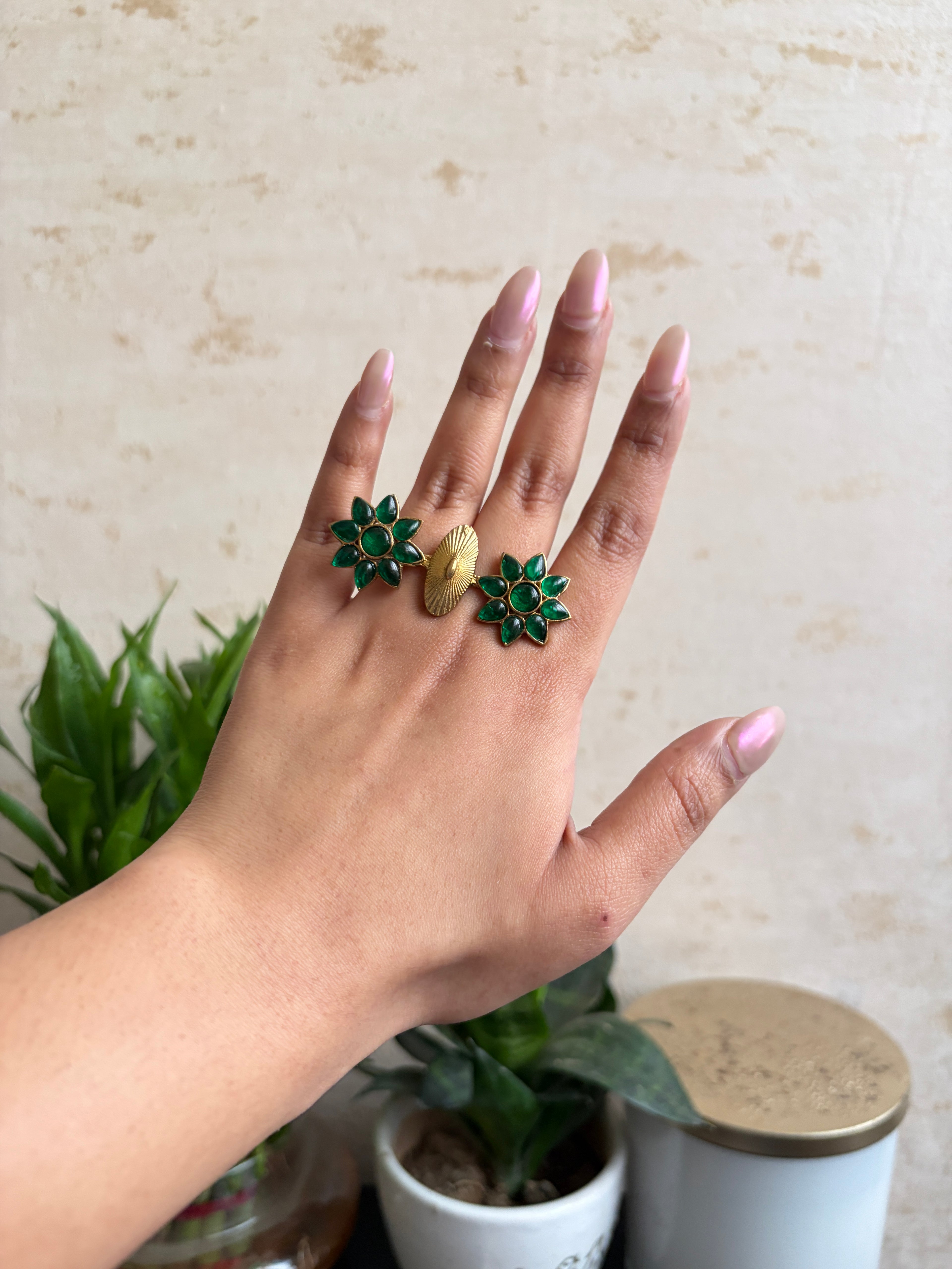 Phool Brass Double Finger Ring