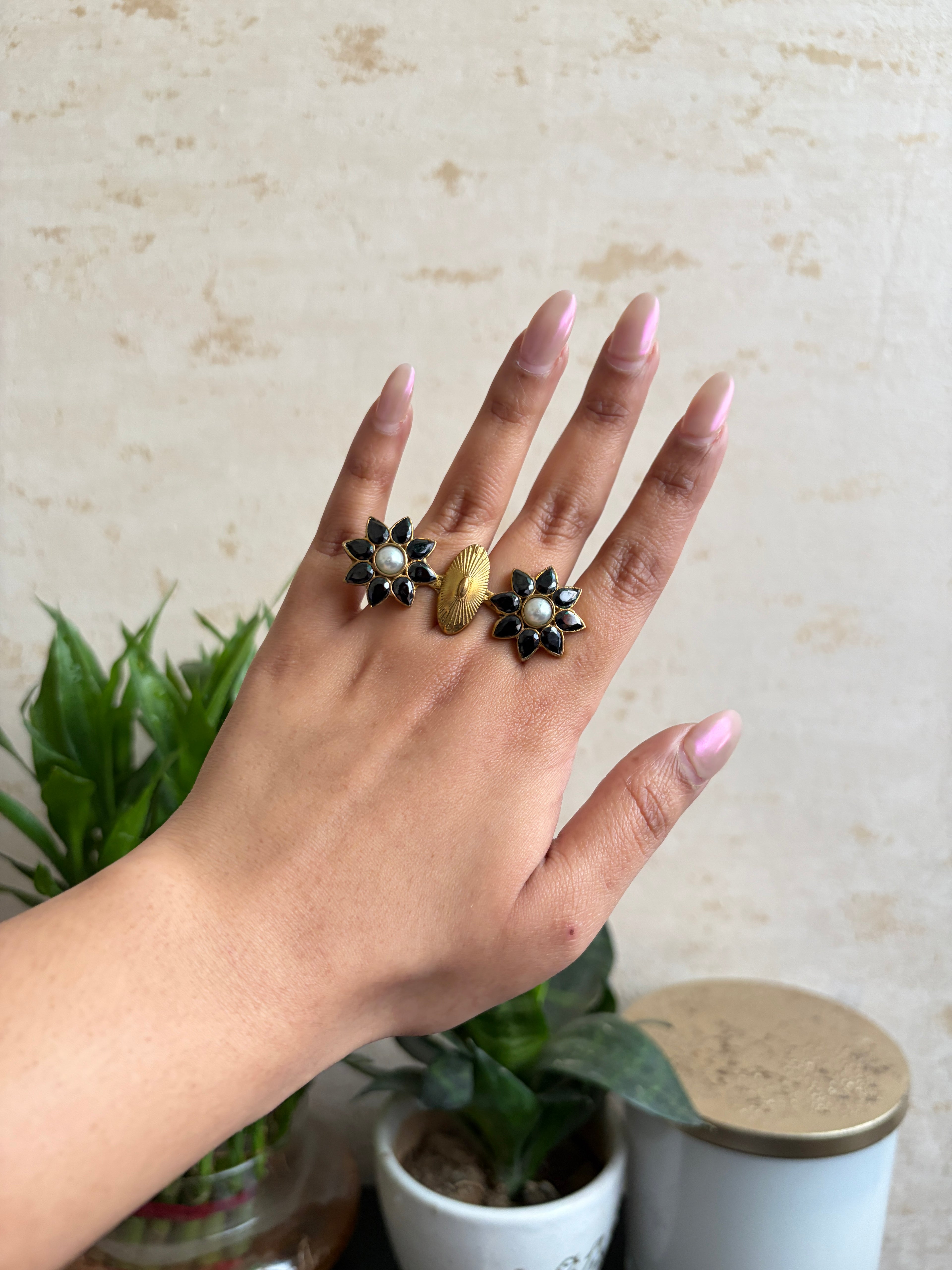 Phool Brass Double Finger Ring