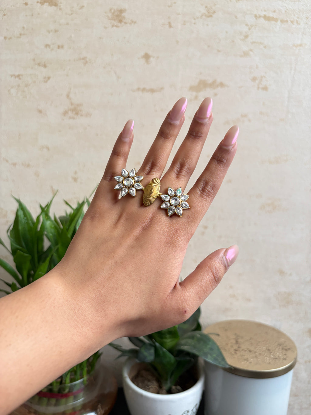 Phool Brass Double Finger Ring