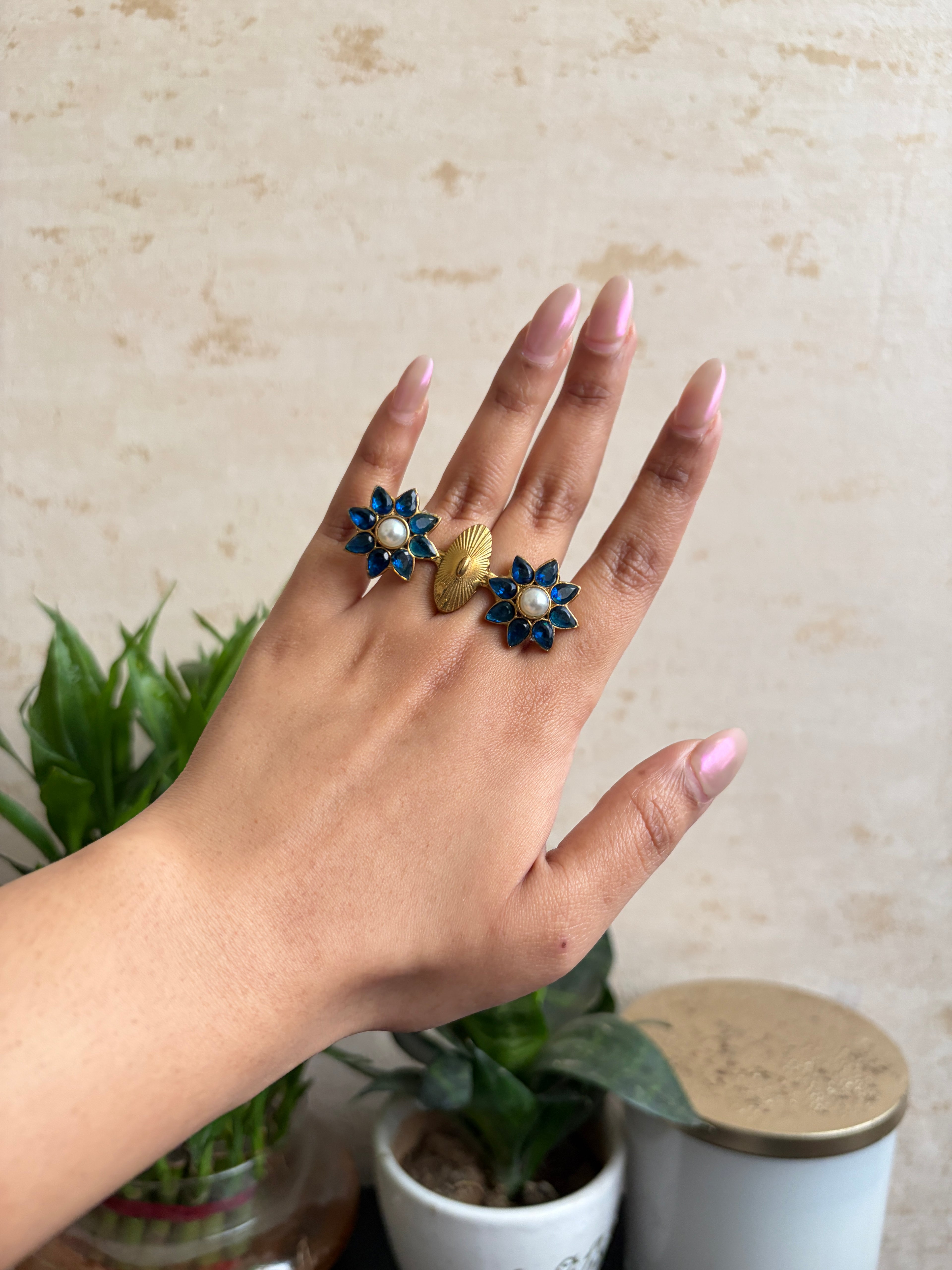 Phool Brass Double Finger Ring