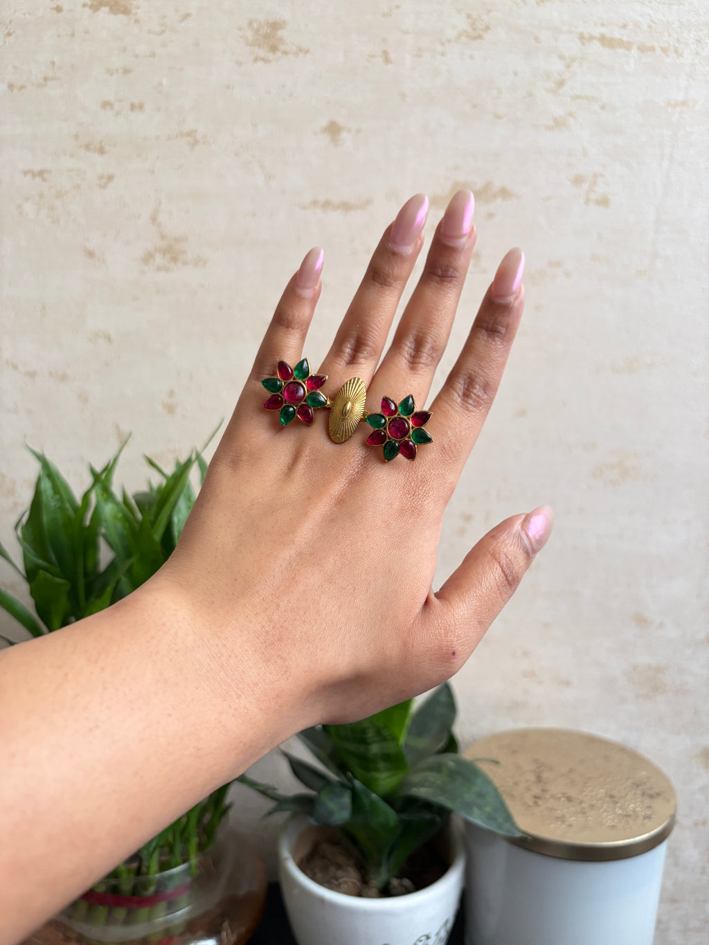 Phool Brass Double Finger Ring