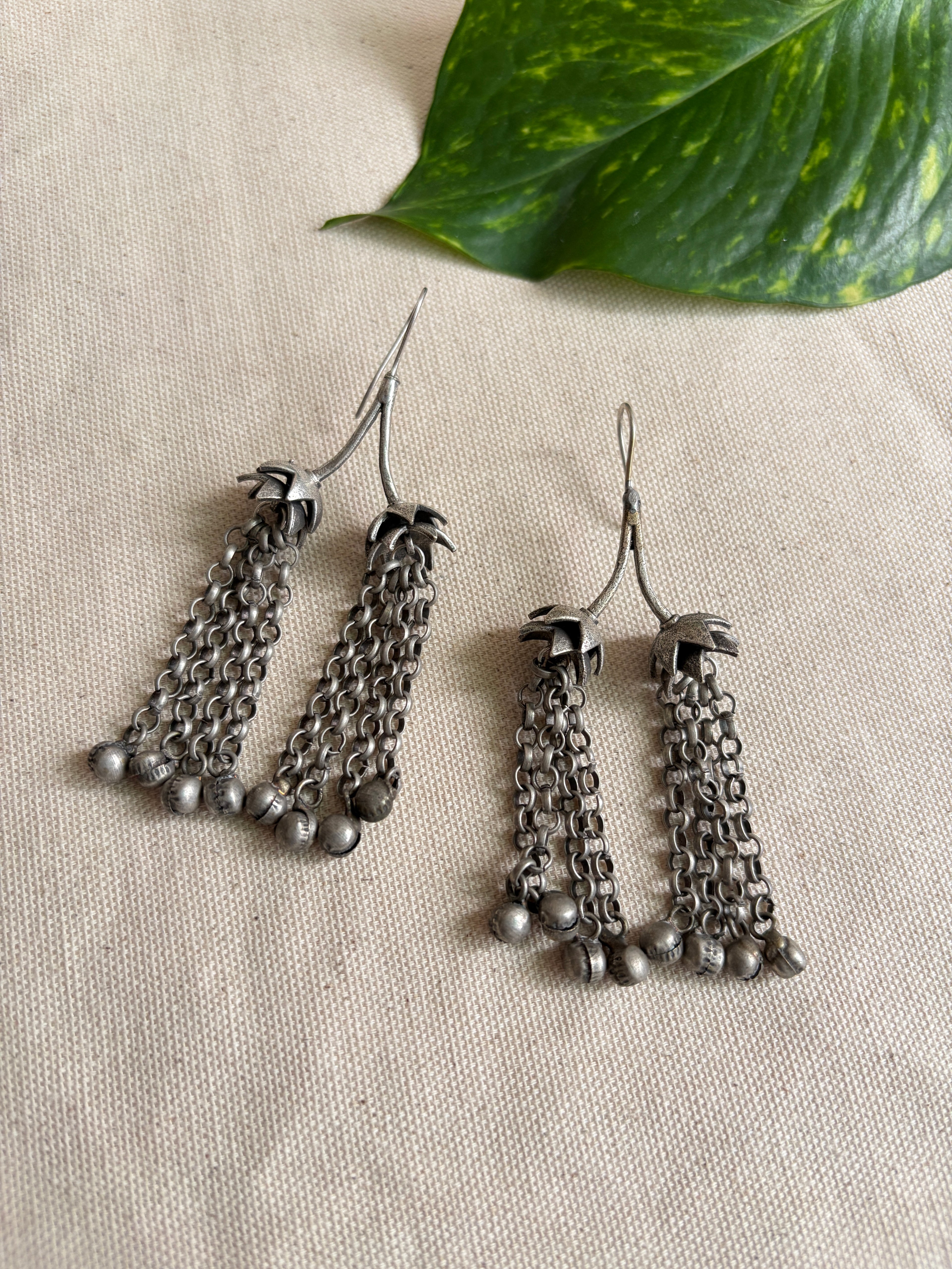 VARYA German Silver Ghungroo jhumka