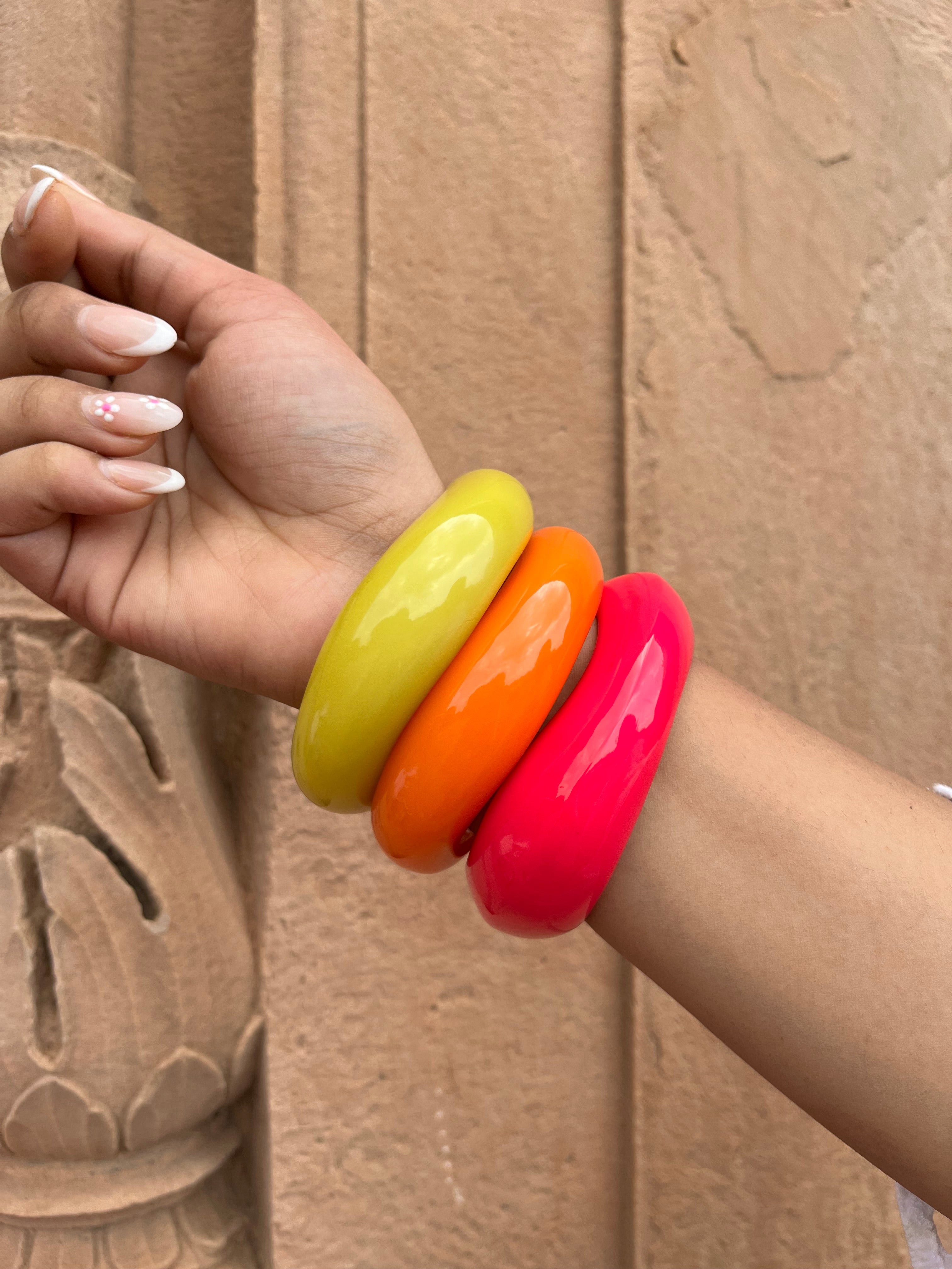 Neon resin bangle stack (all 3)